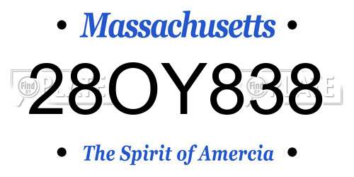 28OY838 Massachusetts License Plate