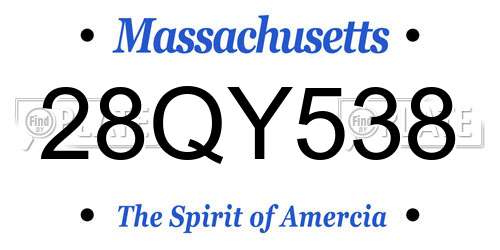 28QY538 Massachusetts License Plate