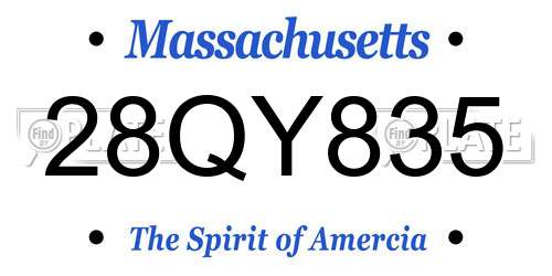 28QY835 Massachusetts License Plate