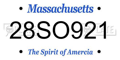 28SO921 Massachusetts License Plate
