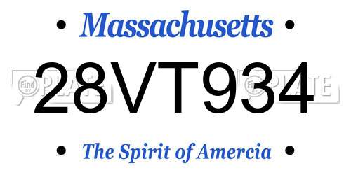 28VT934 Massachusetts License Plate