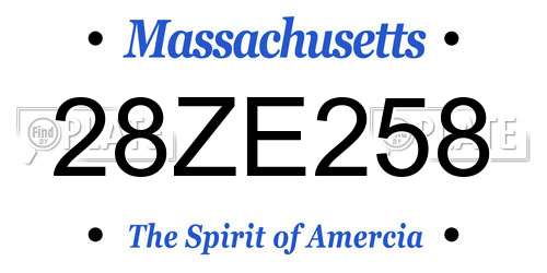 28ZE258 Massachusetts License Plate