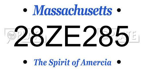 28ZE285 Massachusetts License Plate