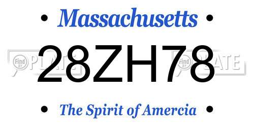 28ZH78 Massachusetts License Plate