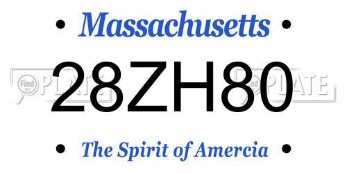 28ZH80 Massachusetts License Plate
