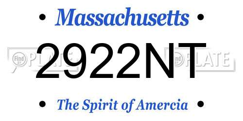 2922NT Massachusetts License Plate