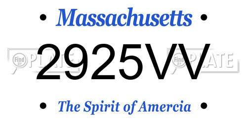2925VV Massachusetts License Plate