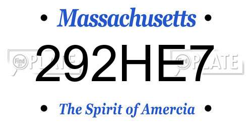 292HE7 Massachusetts License Plate