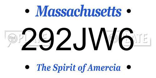 292JW6 Massachusetts License Plate