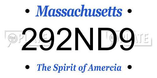 292ND9 Massachusetts License Plate
