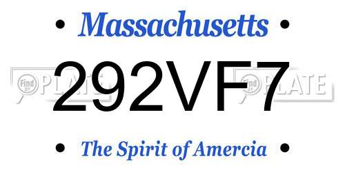 292VF7 Massachusetts License Plate