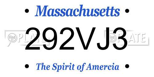 292VJ3 Massachusetts License Plate