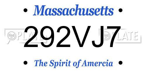 292VJ7 Massachusetts License Plate