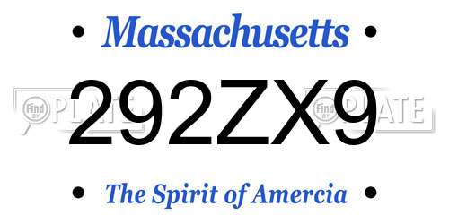 292ZX9 Massachusetts License Plate
