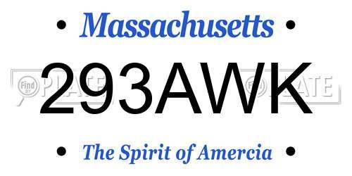 293AWK Massachusetts License Plate