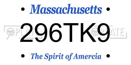 296TK9 Massachusetts License Plate
