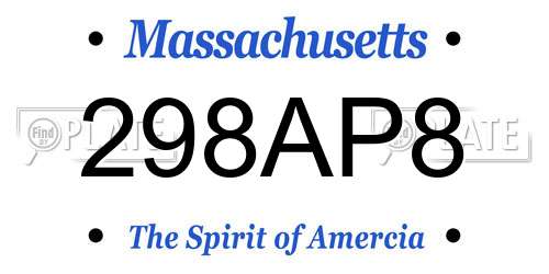 298AP8 Massachusetts License Plate