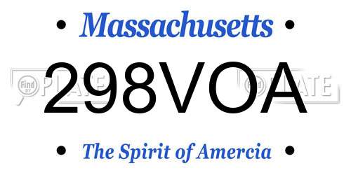 298VOA Massachusetts License Plate