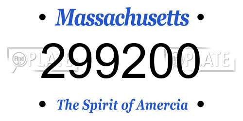 299200 Massachusetts License Plate