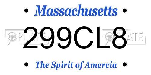 299CL8 Massachusetts License Plate