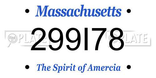 299I78 Massachusetts License Plate