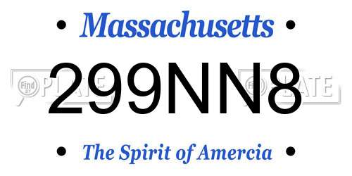 299NN8 Massachusetts License Plate