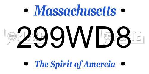 299WD8 Massachusetts License Plate