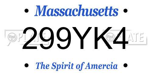 299YK4 Massachusetts License Plate