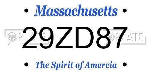 29ZD87 Massachusetts License Plate