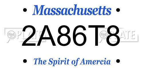 2A86T8 Massachusetts License Plate
