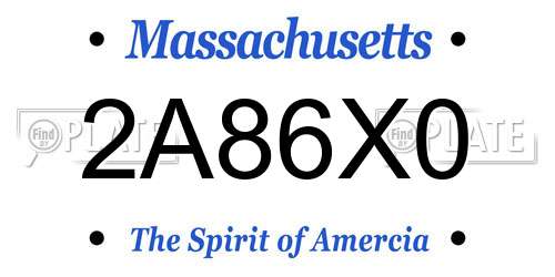 2A86X0 Massachusetts License Plate