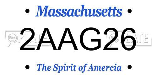 2AAG26 Massachusetts License Plate