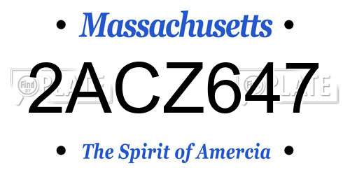 2ACZ647 Massachusetts License Plate
