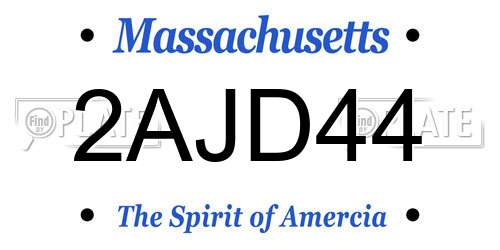2AJD44 Massachusetts License Plate