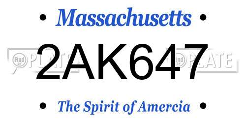 2AK647 Massachusetts License Plate