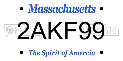 2AKF99 Massachusetts License Plate