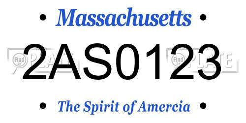 2AS0123 Massachusetts License Plate
