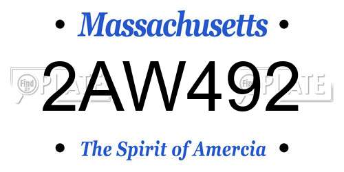 2AW492 Massachusetts License Plate