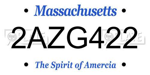 2AZG422 Massachusetts License Plate