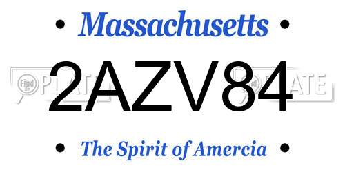 2AZV84 Massachusetts License Plate