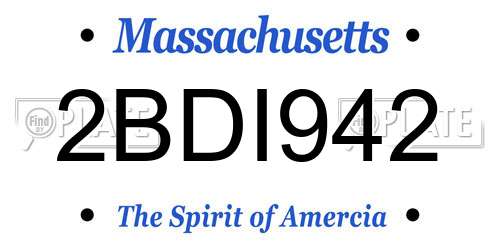 2BDI942 Massachusetts License Plate