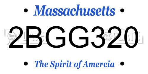 2BGG320 Massachusetts License Plate