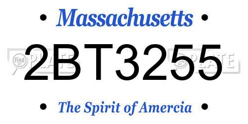 2BT3255 Massachusetts License Plate