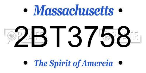 2BT3758 Massachusetts License Plate