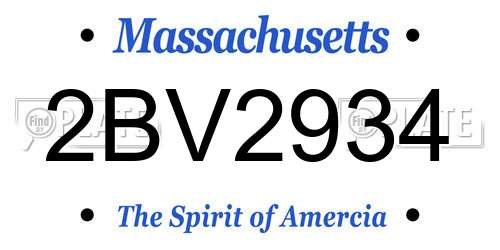 2BV2934 Massachusetts License Plate