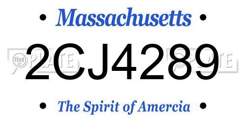 2CJ4289 Massachusetts License Plate