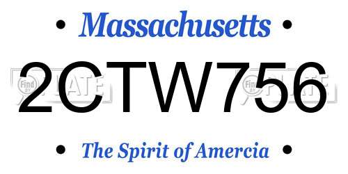 2CTW756 Massachusetts License Plate