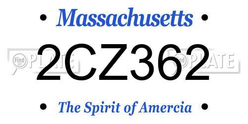 2CZ362 Massachusetts License Plate