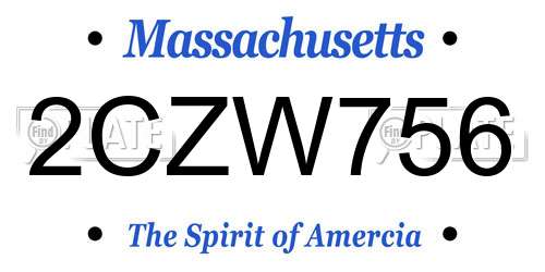 2CZW756 Massachusetts License Plate