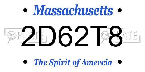 2D62T8 Massachusetts License Plate
